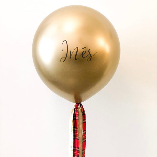 Globo XL cintas dorada tartán y Lettering Reyes hinchado con Helio <br> (solo Barcelona)</br>