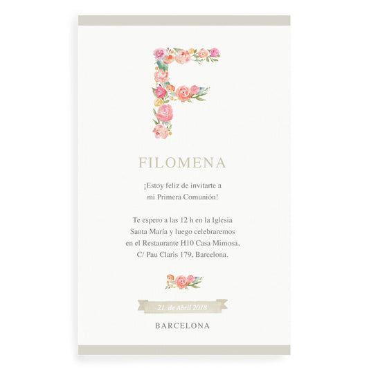 Invitaciones inicial flor personalizadas