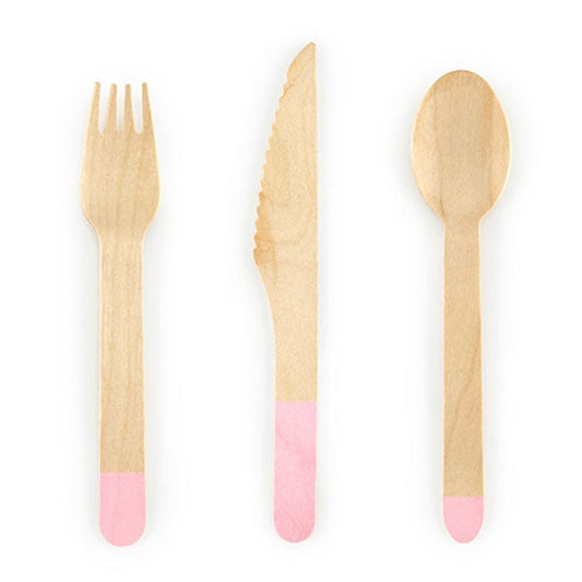 Set cubiertos eco de madera rosa 6 pax / 18 piezas