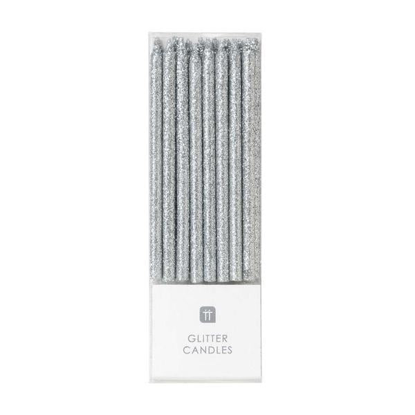 Velas glitter plata M / 16 ud.