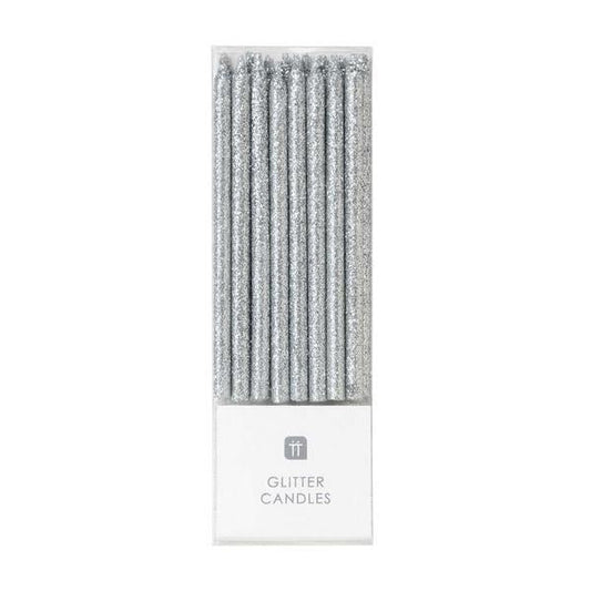 Velas glitter plata M / 16 ud.