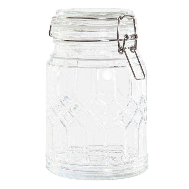 Bote vidrio labrado con tapa hermética M