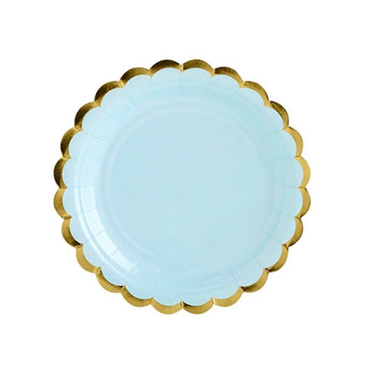 Plato celeste vivo dorado / 6 uds.