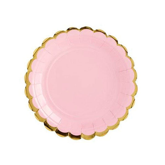 Plato rosa vivo dorado / 6 uds.