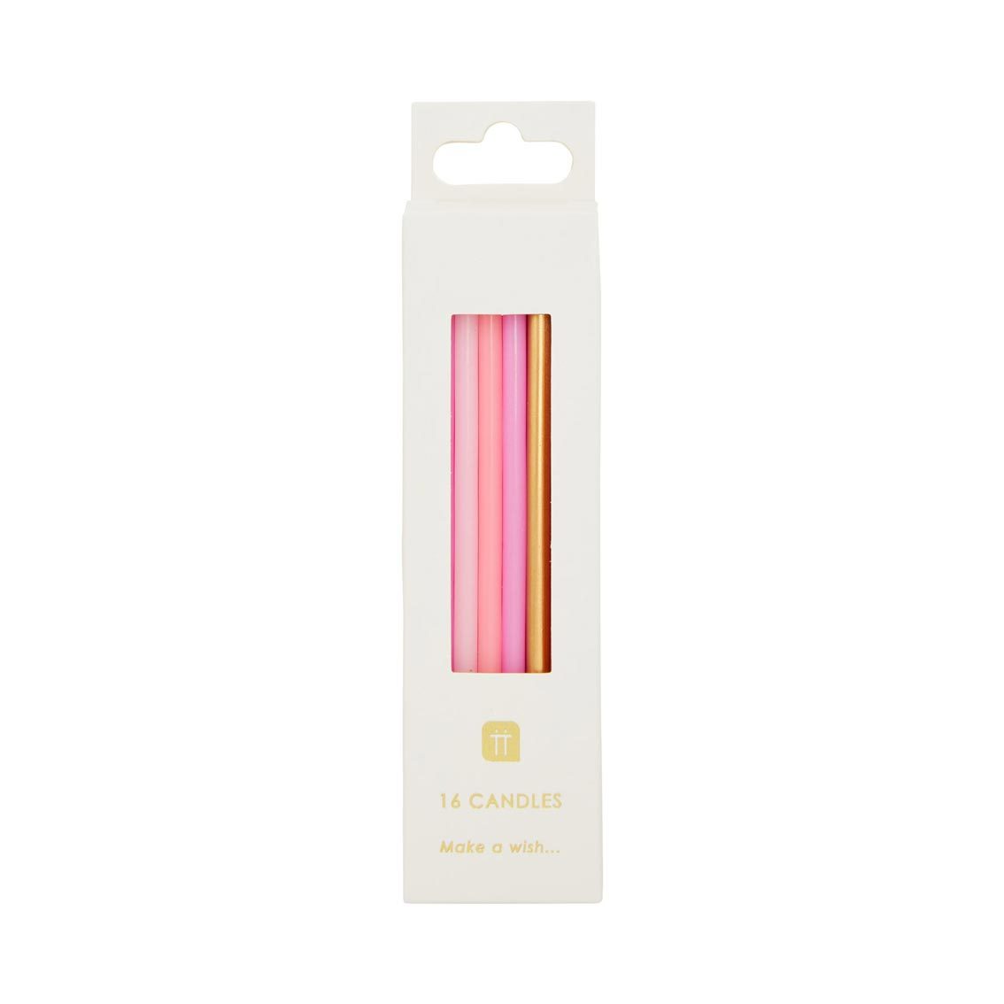 Velas mix rosa y dorado M / 16 ud.