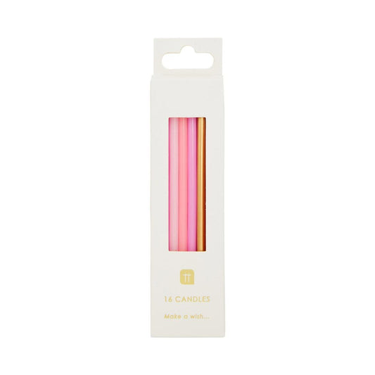 Velas mix rosa y dorado M / 16 ud.