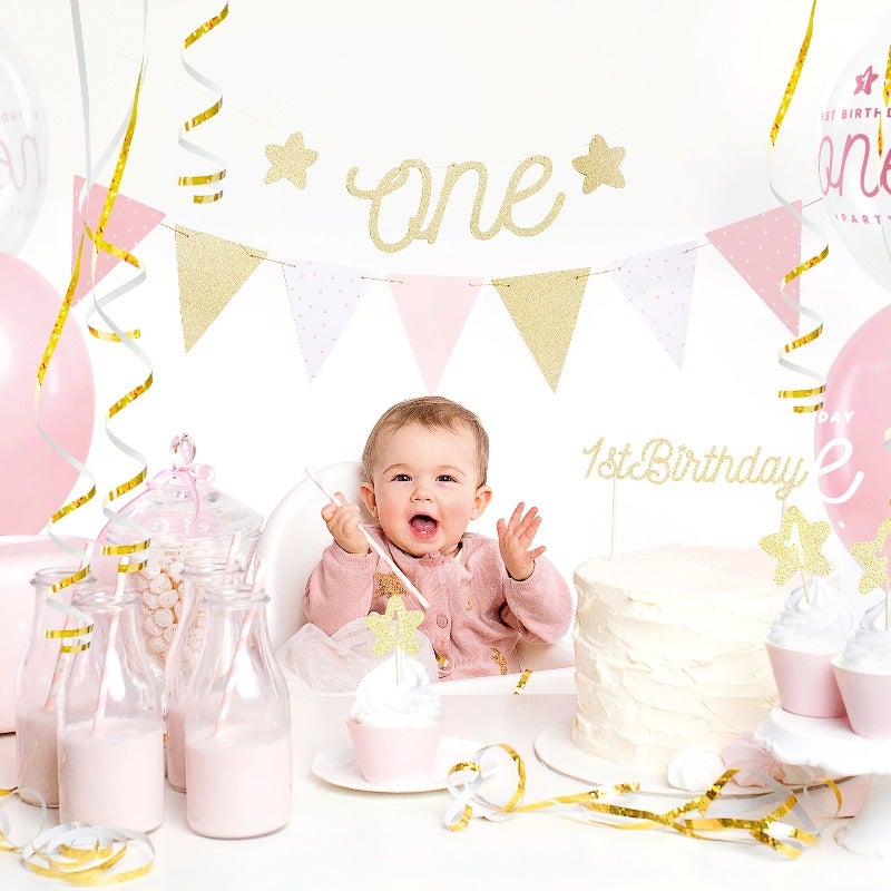 Kit deco party one rosa / 33 piezas