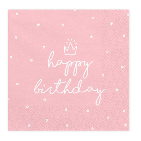 Servilletas rosas Happy Birthday / 20 uds.