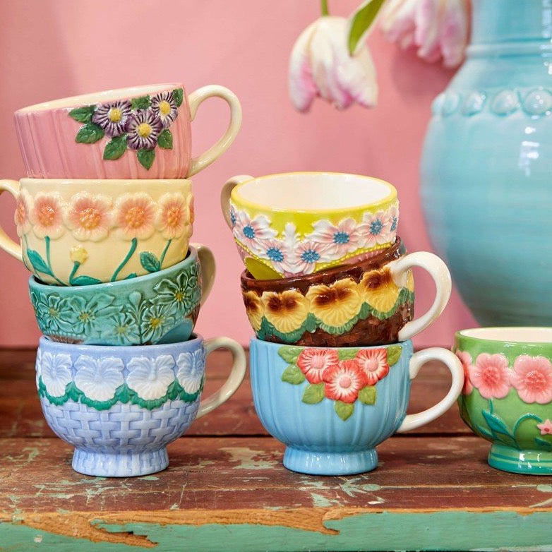 Tazón cerámica  rosa con flores