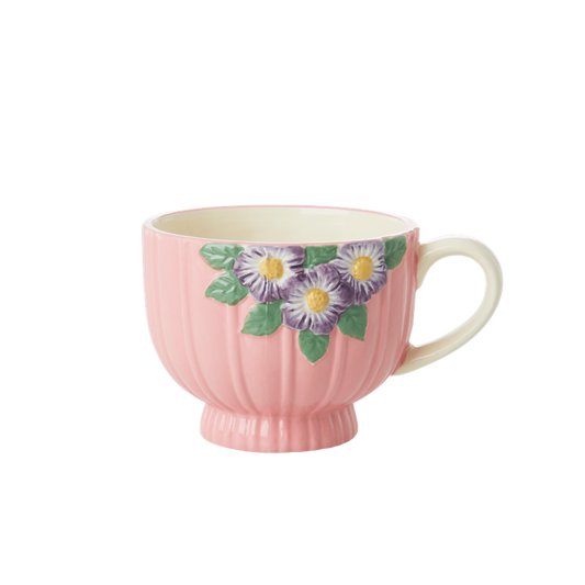 Tazón cerámica  rosa con flores