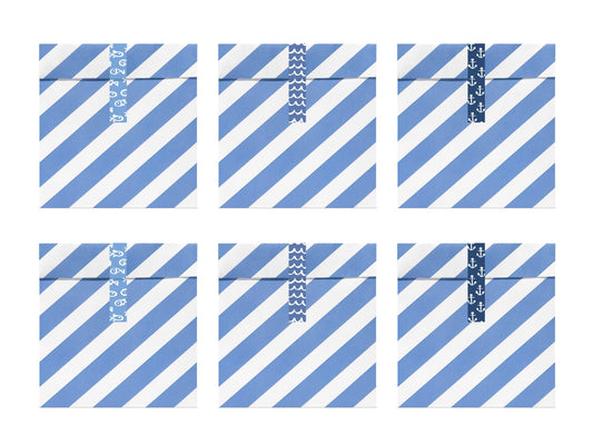 Bolsas de papel raya azul pegatina / 6 uds.