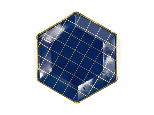 Platos hexagonales azul cuadro oro