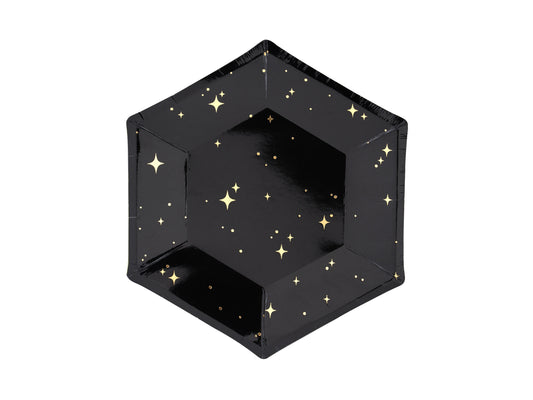 Platos hexagonales negro estrellas dorado
