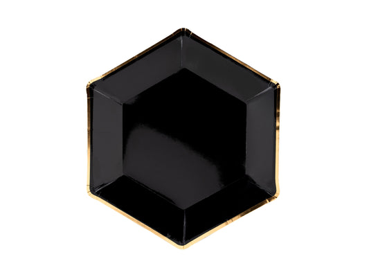 Platos hexagonales negro vivo dorado