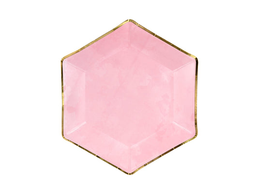 Platos hexagonales rosa vivo dorado