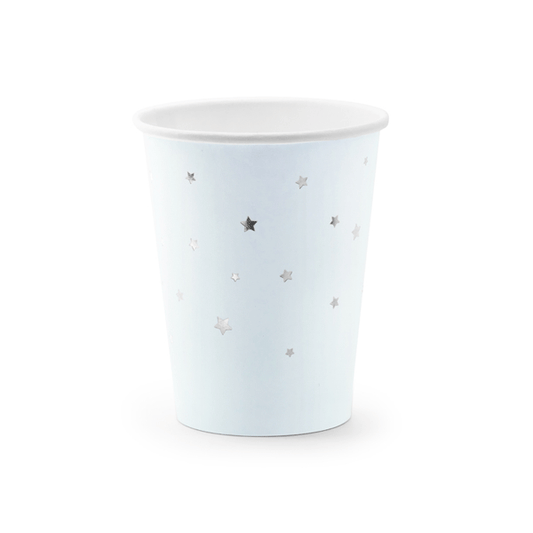 Vasos celeste estrellas plata / 6 uds.