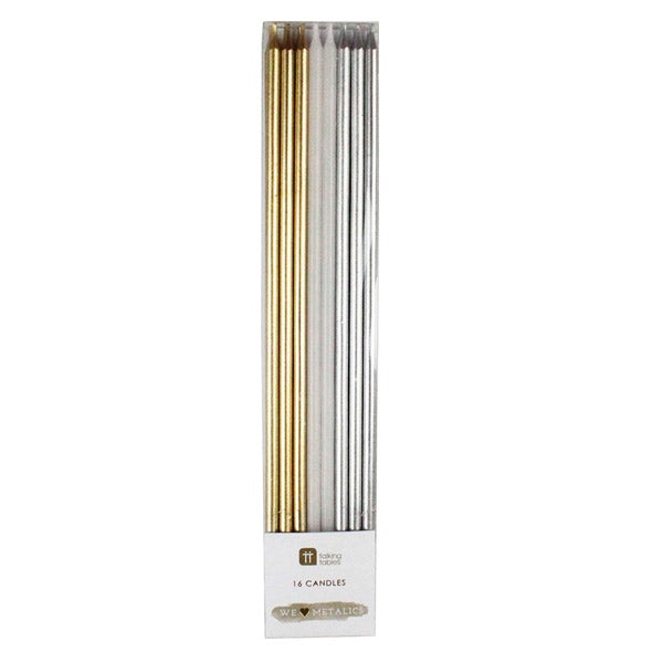 Velas largas XL mix oro plata / 16 uds.