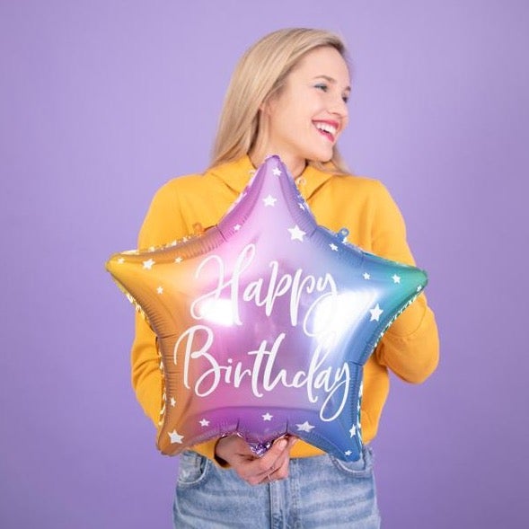 Globo foil estrella mix unicornio Happy Birthday