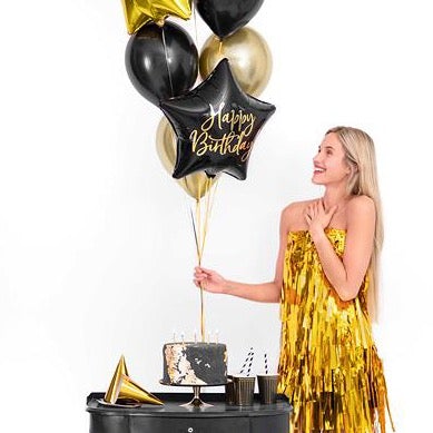 Globo foil estrella negra Happy Birthday