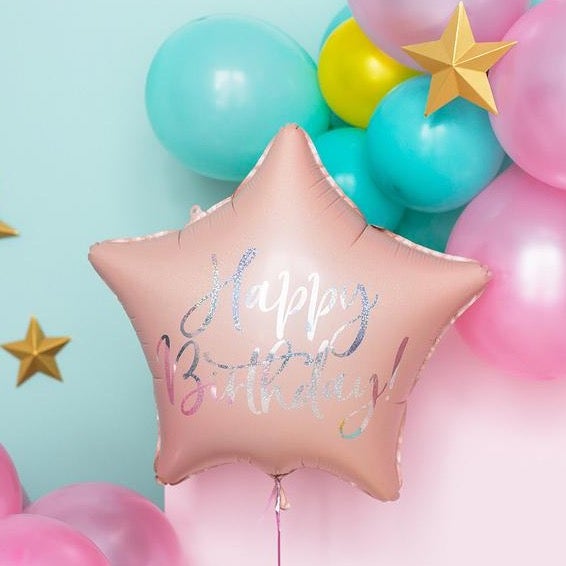 Globo foil estrella rosa Happy Birthday