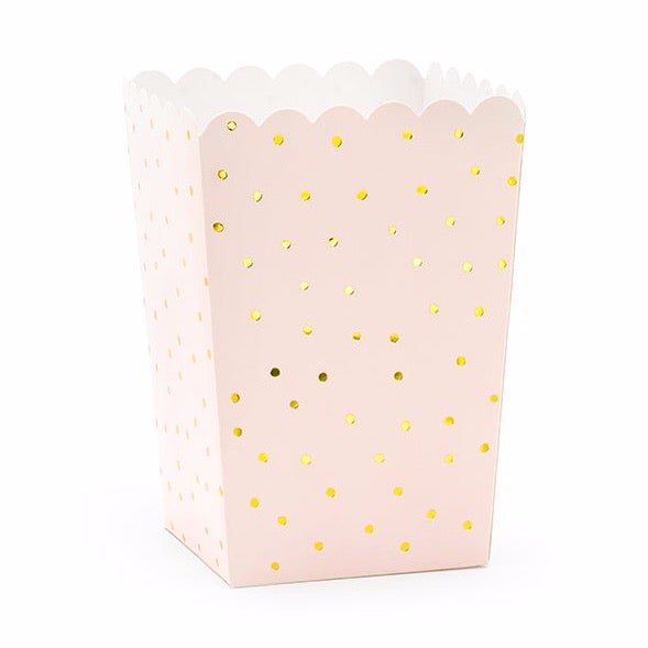 Cajas palomitas rosa topo dorado / 6 uds.