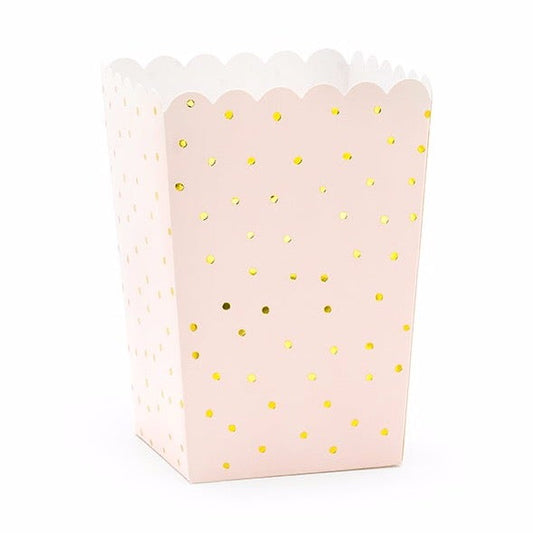 Cajas palomitas rosa topo dorado / 6 uds.