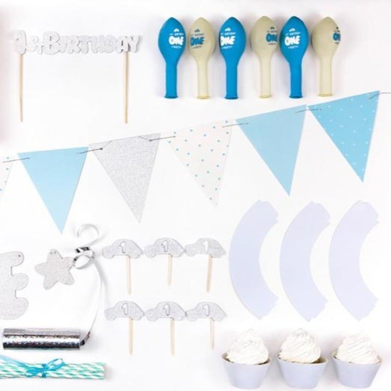 Kit deco party one azul / 33 piezas