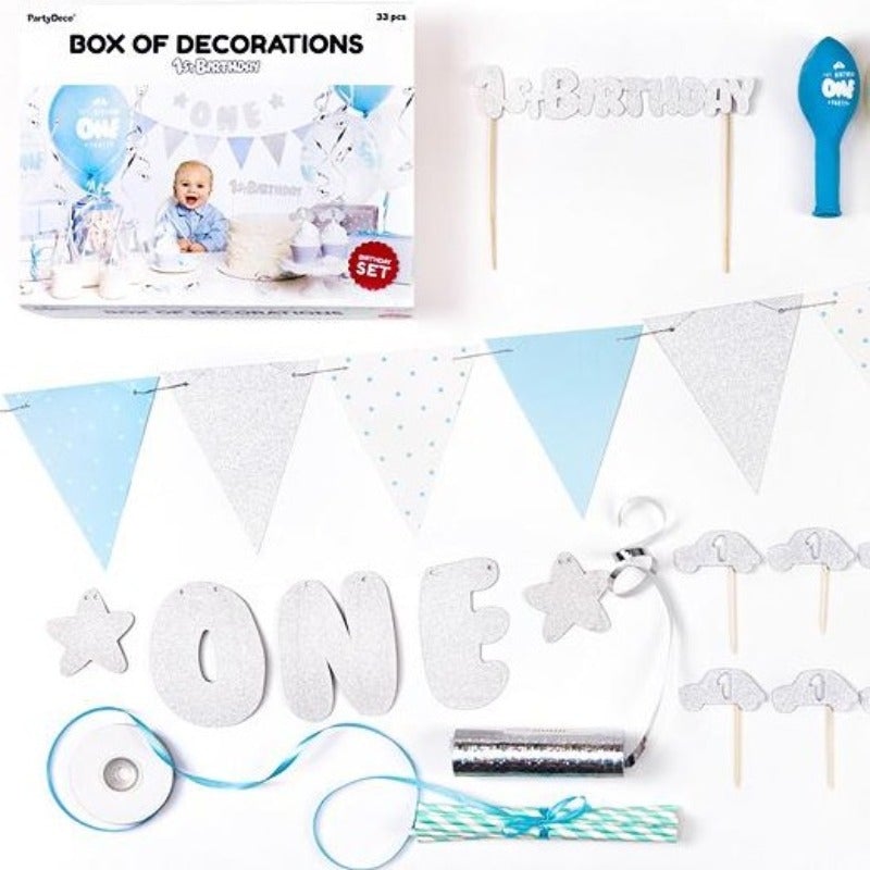 Kit deco party one azul / 33 piezas