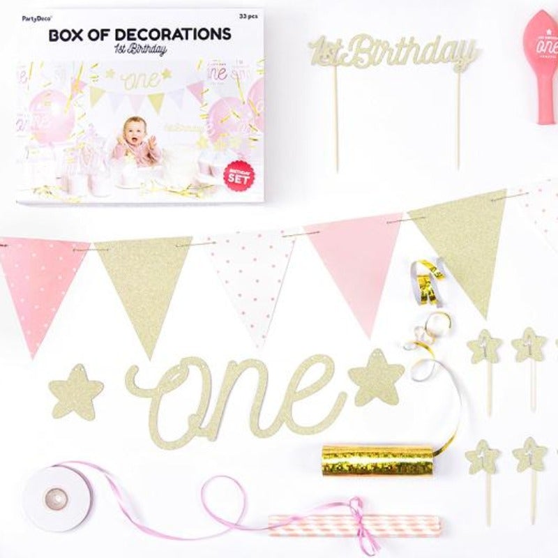 Kit deco party one rosa / 33 piezas