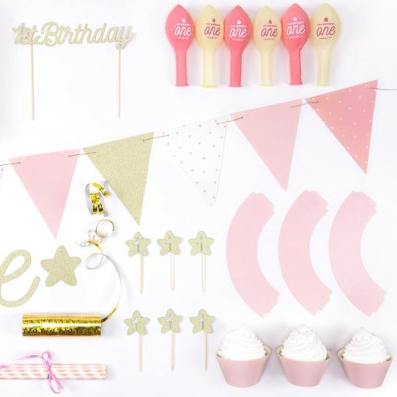 Kit deco party one rosa / 33 piezas