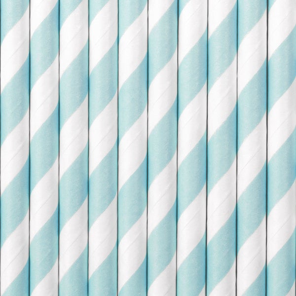 Pajitas de papel raya azul celeste pastel / 10 uds.