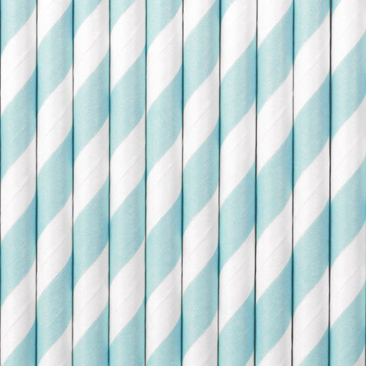 Pajitas de papel raya azul celeste pastel / 10 uds.
