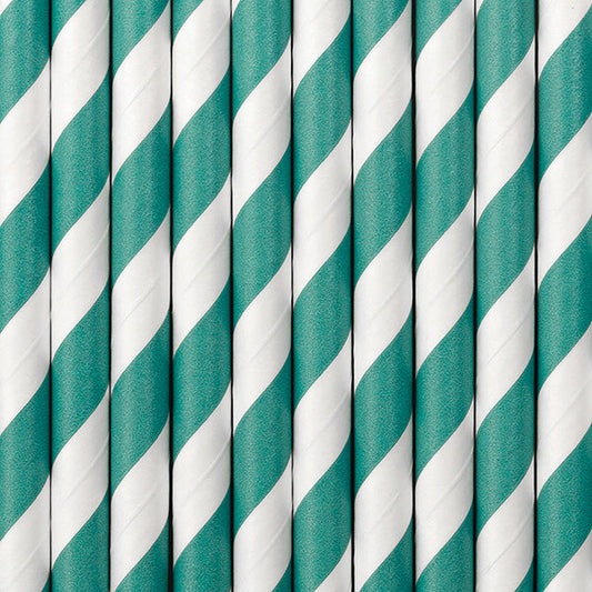 Pajitas de papel raya turquesa oscuro / 25 uds.