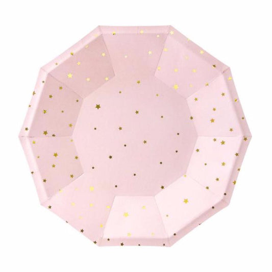 Platos rosa estrellas dorado / 6 uds.