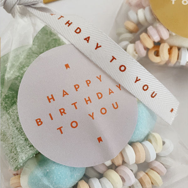 Bolsita golosinas cinta tela Happy Birthday