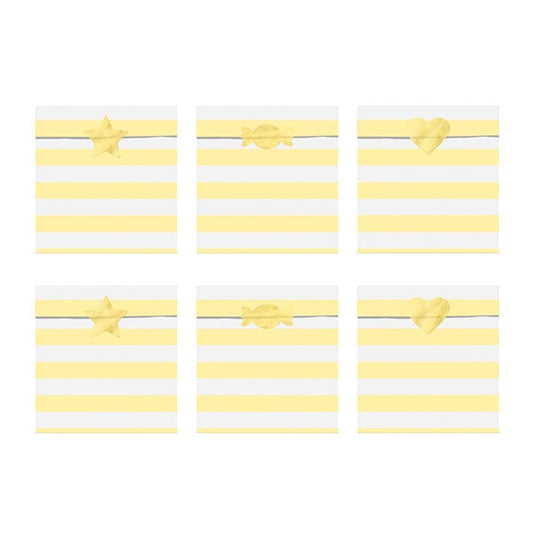Bolsas papel amarillo rayas y pegatina / 6 uds.