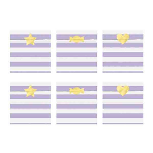 Bolsas papel lila rayas y pegatina / 6 uds.