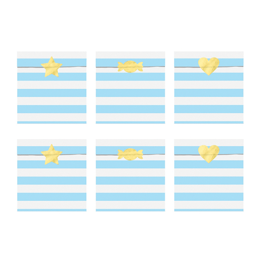 Bolsas papel celeste rayas y pegatina / 6 uds.