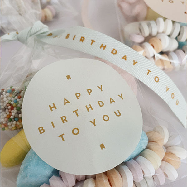 Bolsita golosinas cinta tela Happy Birthday