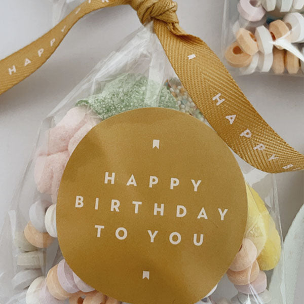 Bolsita golosinas cinta tela Happy Birthday