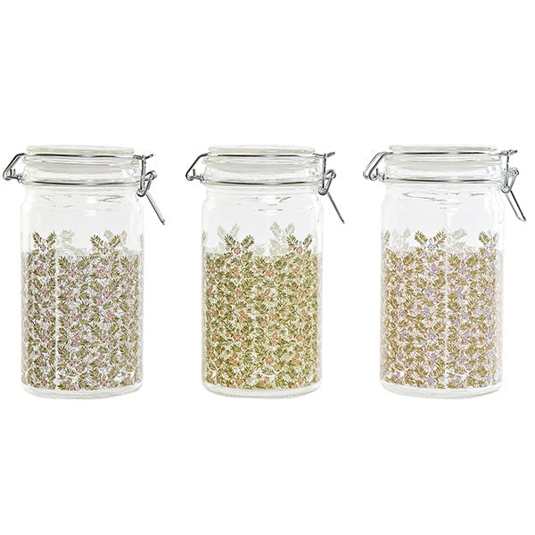 Bote cristal L con cierre hermético flores silvestres