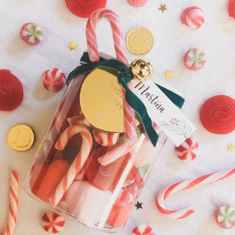 Bote golosina y choco personalizado Happy Holidays