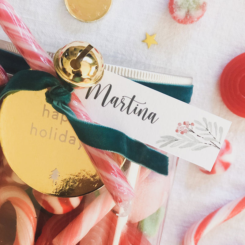 Bote golosina y choco personalizado Happy Holidays