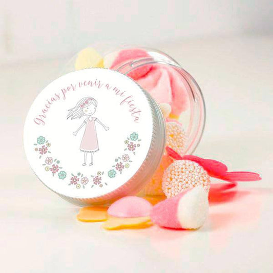 Bote golosinas fiesta niña feliz