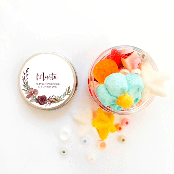 Bote etiqueta flores burdeos personalizada / 6 uds.