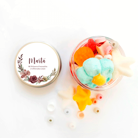 Bote etiqueta flores burdeos personalizada / 6 uds.