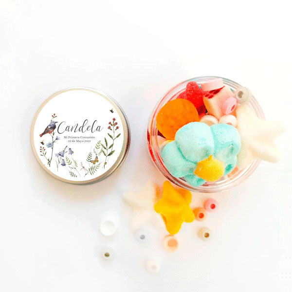 Bote etiqueta pajaritos personalizada / 6 uds.