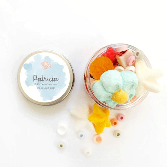 Bote etiqueta acuarela sirena celeste personalizada / 6 uds.