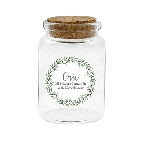 Bote S Eco cristal nombre corona de olivo personalizado / 6 uds.