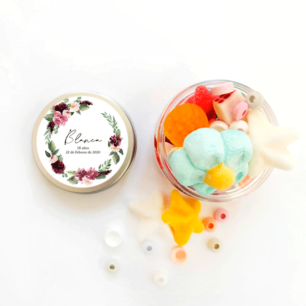 Bote etiqueta flores boho personalizada / 6 uds.